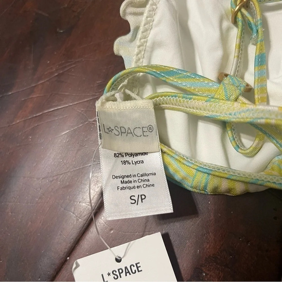 NWT L Space Bikini Top Size Small Maggie Top Green Blue White - Picture 5 of 5